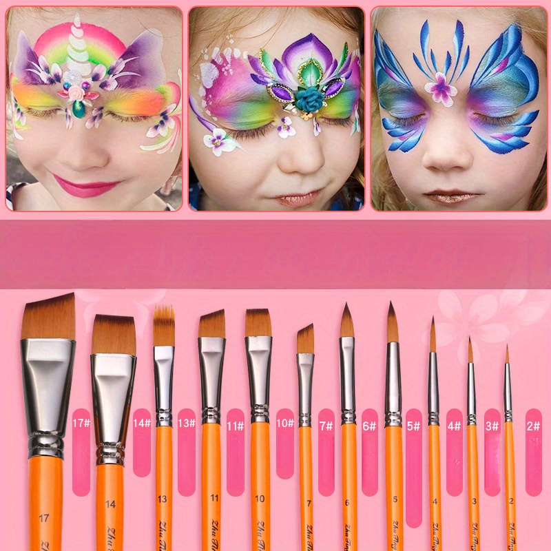 

11pcs Professional Facial Painting Brush Set - Nylon For Watercolor, Gradient & Embossing