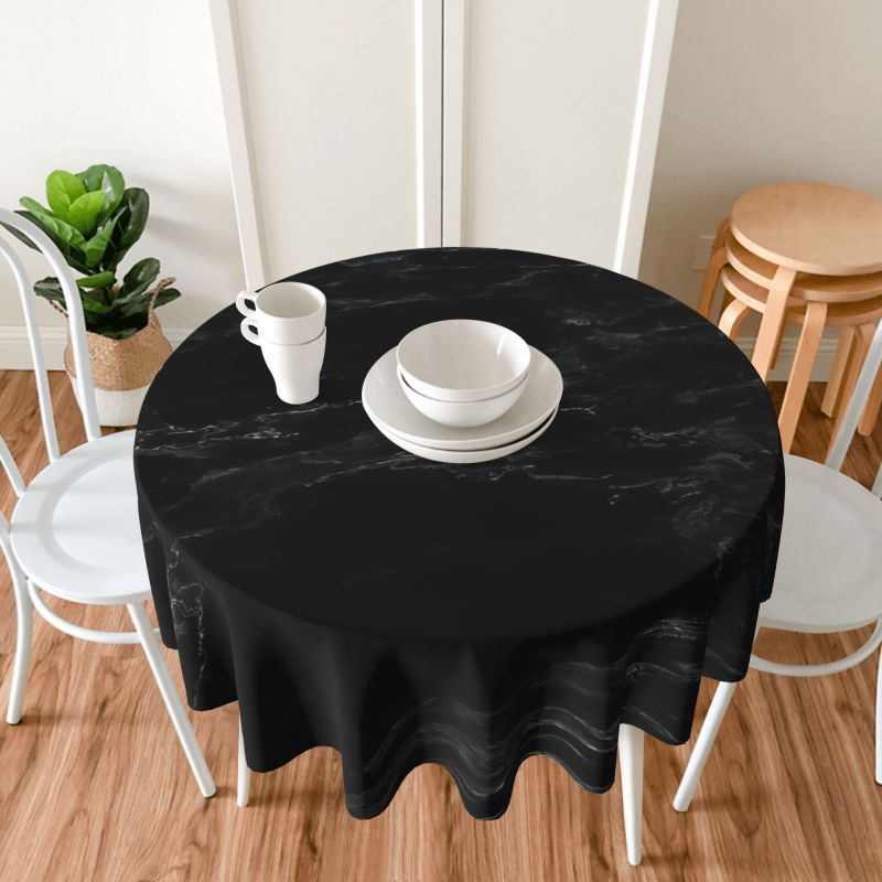 

1-piece Black Marble Pattern Round Tablecloth, Woven Polyester, Machine Made Stain-resistant Washable Fine Fiber Table Cover For Kitchen Dining, Festive Party Decor, Home Restaurant Decoration