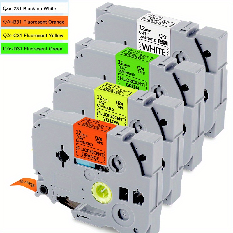 Image of 4-pack Replacement For Brother P Touch Label Tape 12mm 0.47 Laminated White And Fluorescence Refill, Tze-231 Tzeb31 Tzec31 Tzed31 For Brother Label Maker Ptd200 Ptd210 Pth100