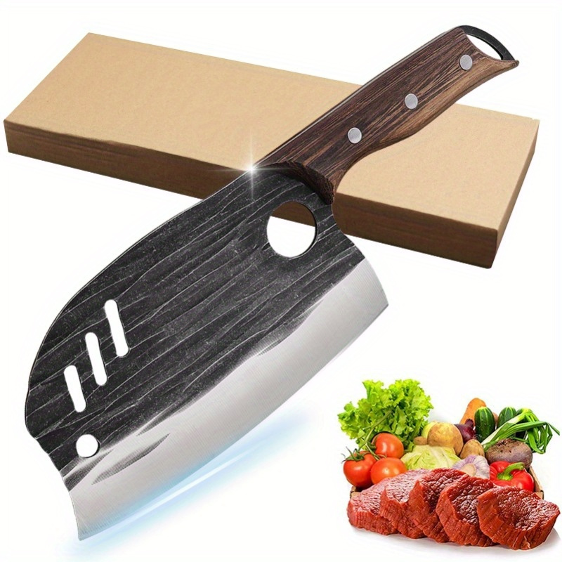 

1pc Multipurpose Three-hole Chinese Chef Knife, Sharp Meat Vegetables Chopping Kitchen Knife With Large Finger Hole, High Carbon Stainless Steel Butcher Cooking Household Chef’s Knives