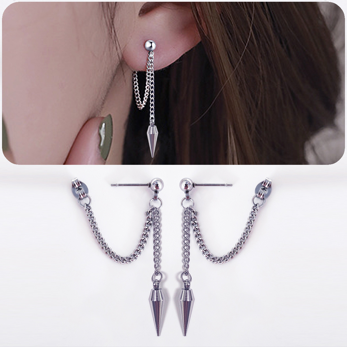 

Elegant 304 Stainless Steel Drop & Dangle Earrings With 316 Needle, Punk Spike Pendant Design, Hypoallergenic, Suitable For Daily And Party , No Plating Dangle Earrings For Christmas Season