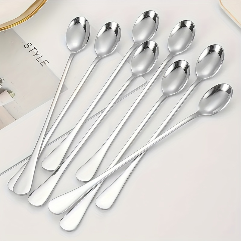 TEMU 6 Pcs Elegant Stainless Steel Long Handle Spoons - Ideal For Iced Tea, Coffee & Desserts - Dishwasher Safe & Perfect For Daily Use Or Entertaining