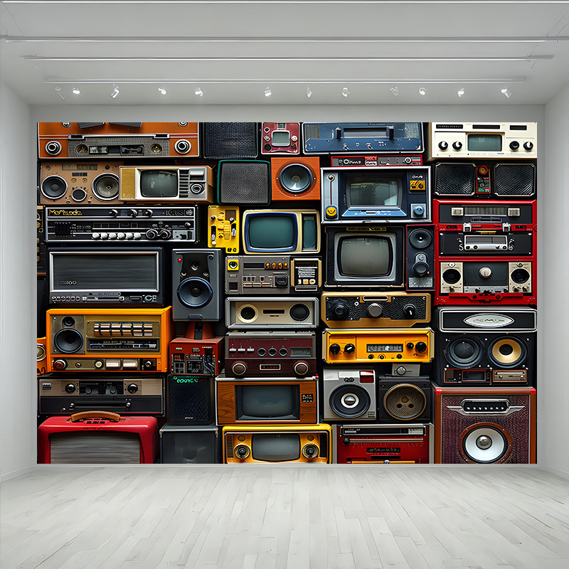 

Vintage Backdrop - Retro Speakers & Cassette Design, Polyester Wall Decor For Bedroom, Living Room, Outdoor Celebrations - 39x59" / 70.8x90.5" Single-sided