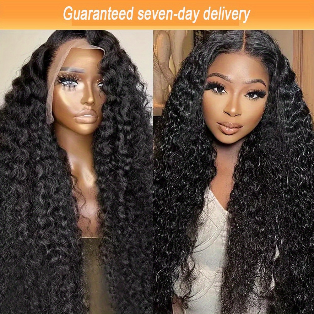 

200% Density 13*4 Deep Wave Lace Front Wig Hd Transparent 13x4 Lace Frontal Human Hair Wigs For Women Pre Plucked Deep Curly Wigs Natural Black Color