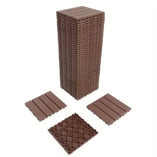 plastic interlocking deck tiles 44 pack patio deck tiles 12 x12 square waterproof outdoor all weather use patio decking tiles for poolside balcony backyard brown gray