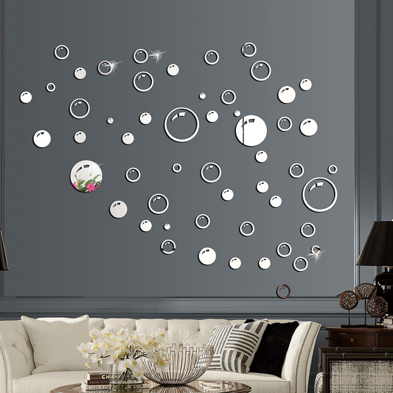 

58pcs Acrylic Mirror Bubble Circle Wall Sticker Decals Diy Modern Art Mural For Living Room Bedroom Home Decor Wall Decoration Silver