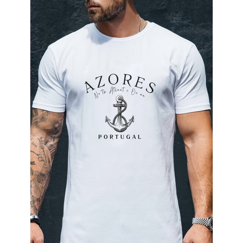 

Portugal Letter & Graphic Print, Soft & Casual Crew Neck Short Sleeve T-shirt For Men As Gift