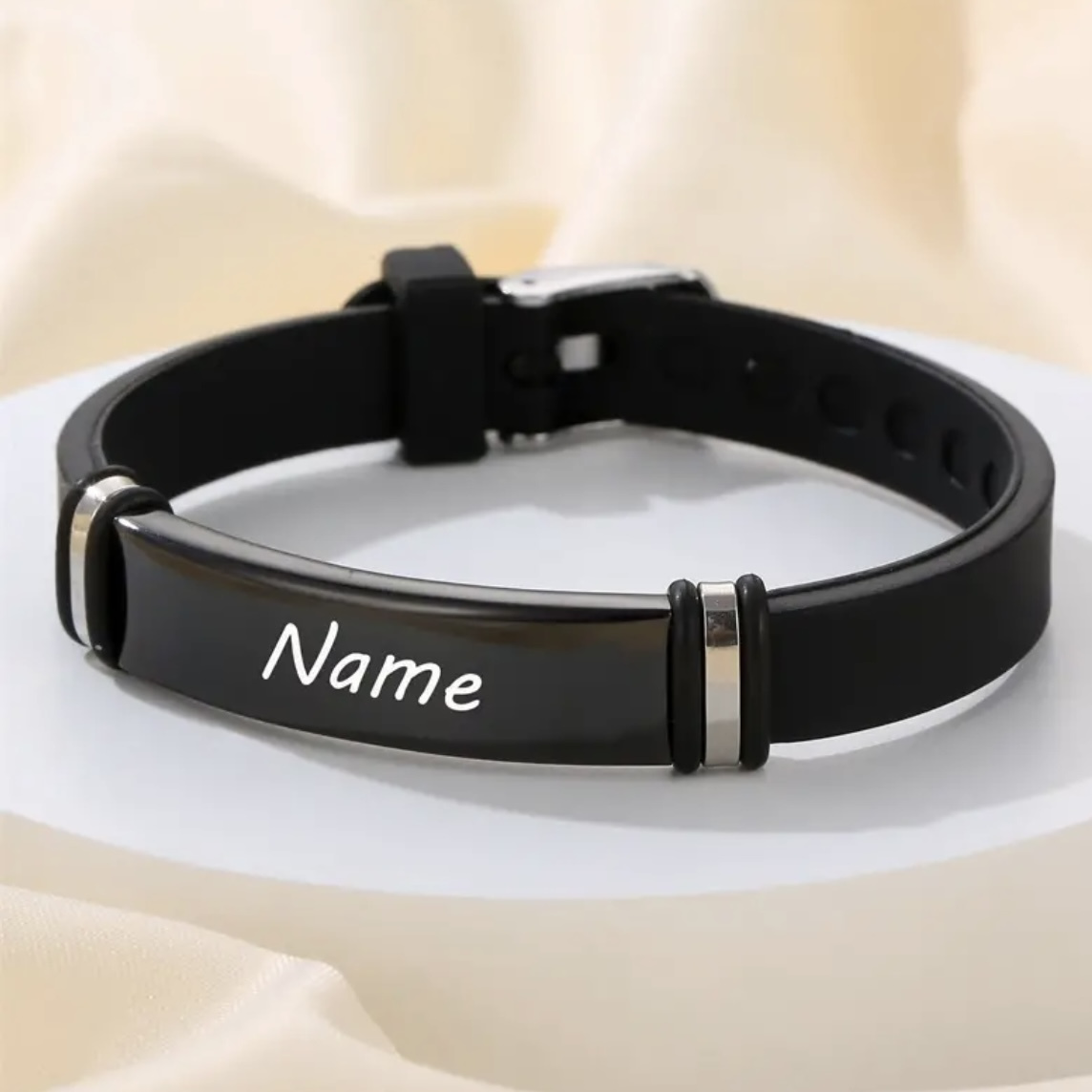 

Custom Engraved Fashion Silicone Bracelet With Stainless – Personalized Jewelry For Men, & Stylish Titanium Steel Bangle, Ideal Gift For Boyfriend, Non-fading Summer Accessory For 15+