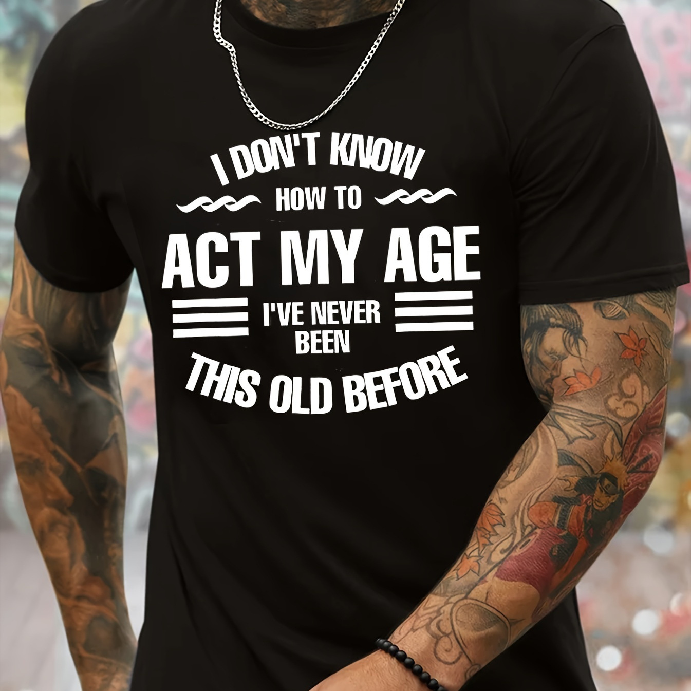 

1 Pc, 100% Cotton T-shirt, I Don't Know How To Act My Age... Print, Men's Novel Graphic Design T-shirt, Casual Comfy Tees For Summer, Men's Clothing Tops For Daily Activities