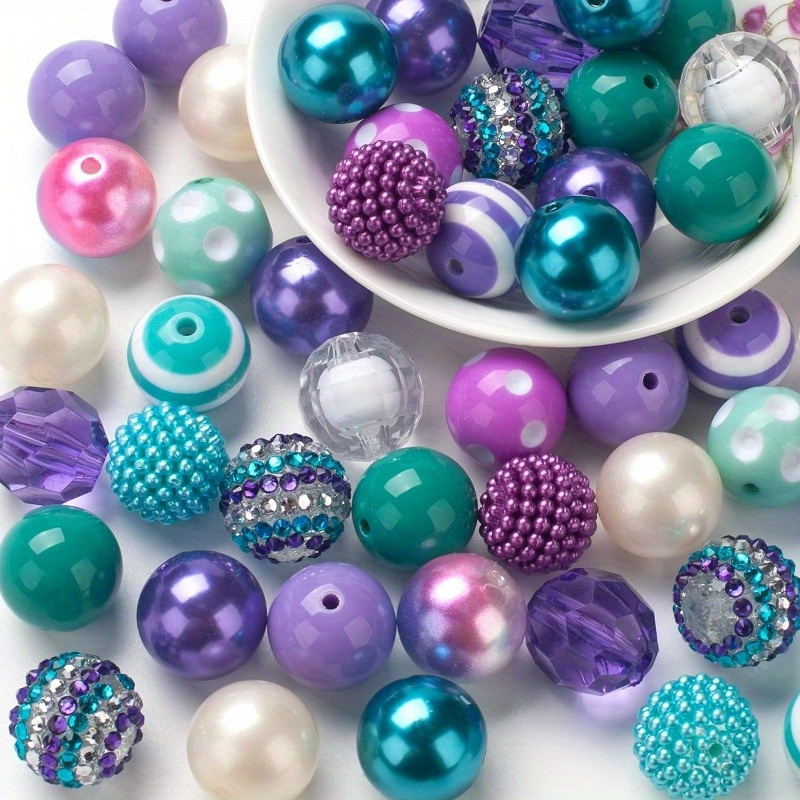 

50pcs 20mm Acrylic Beads With Spacers & Extension Chains - Diy Craft Kit For Pens, Bracelets, Necklaces & Bag Charms