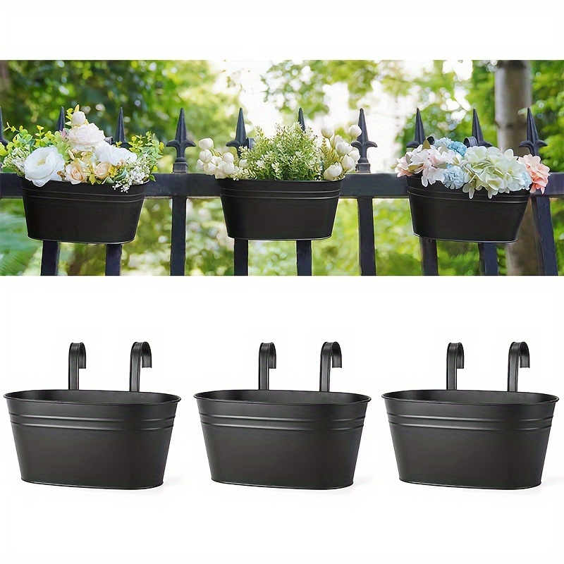 

3-pack Metal Hanging Flower Pots With Detachable Hooks - Versatile Indoor/outdoor Plant Buckets For Railings, Fences, Windows - Rustic Style Garden Containers With Special Functional Features