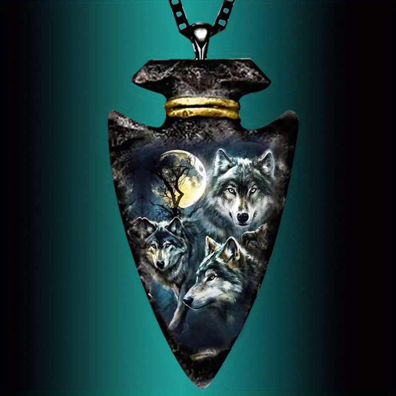TEMU Gothic Alloy Necklace Featuring A Wolf Pack Design With And Tree Theme