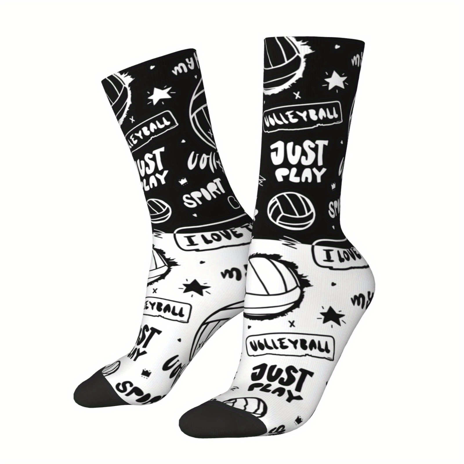 

1 Pair Of Unisex Funny Volleyball Pattern Crew Socks, Breathable Comfy Soft & Elastic Socks For Daily Outdoor Wearing