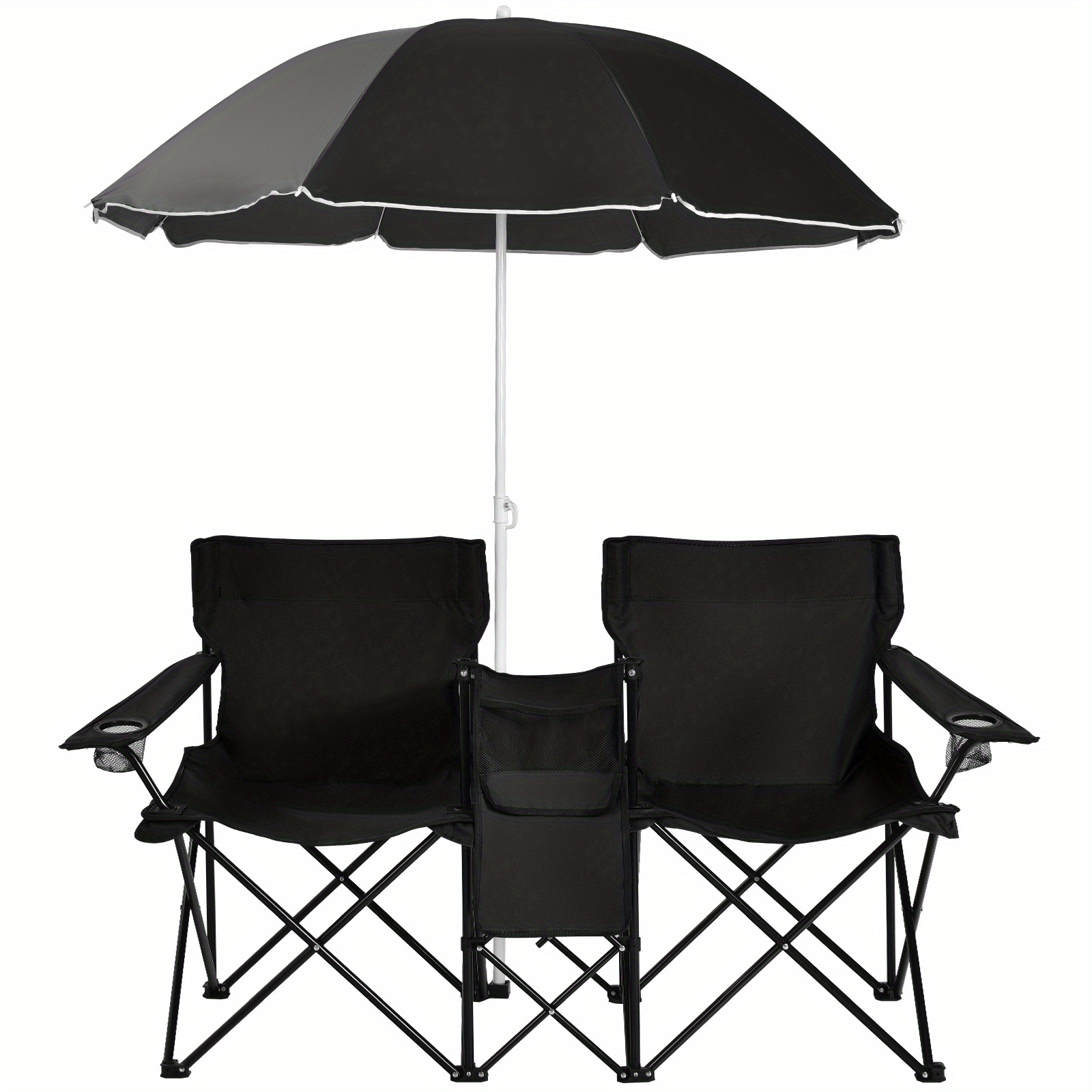 

Giantex Portable Folding Picnic Double Chair W/umbrella Table Cooler Beach Camping Black