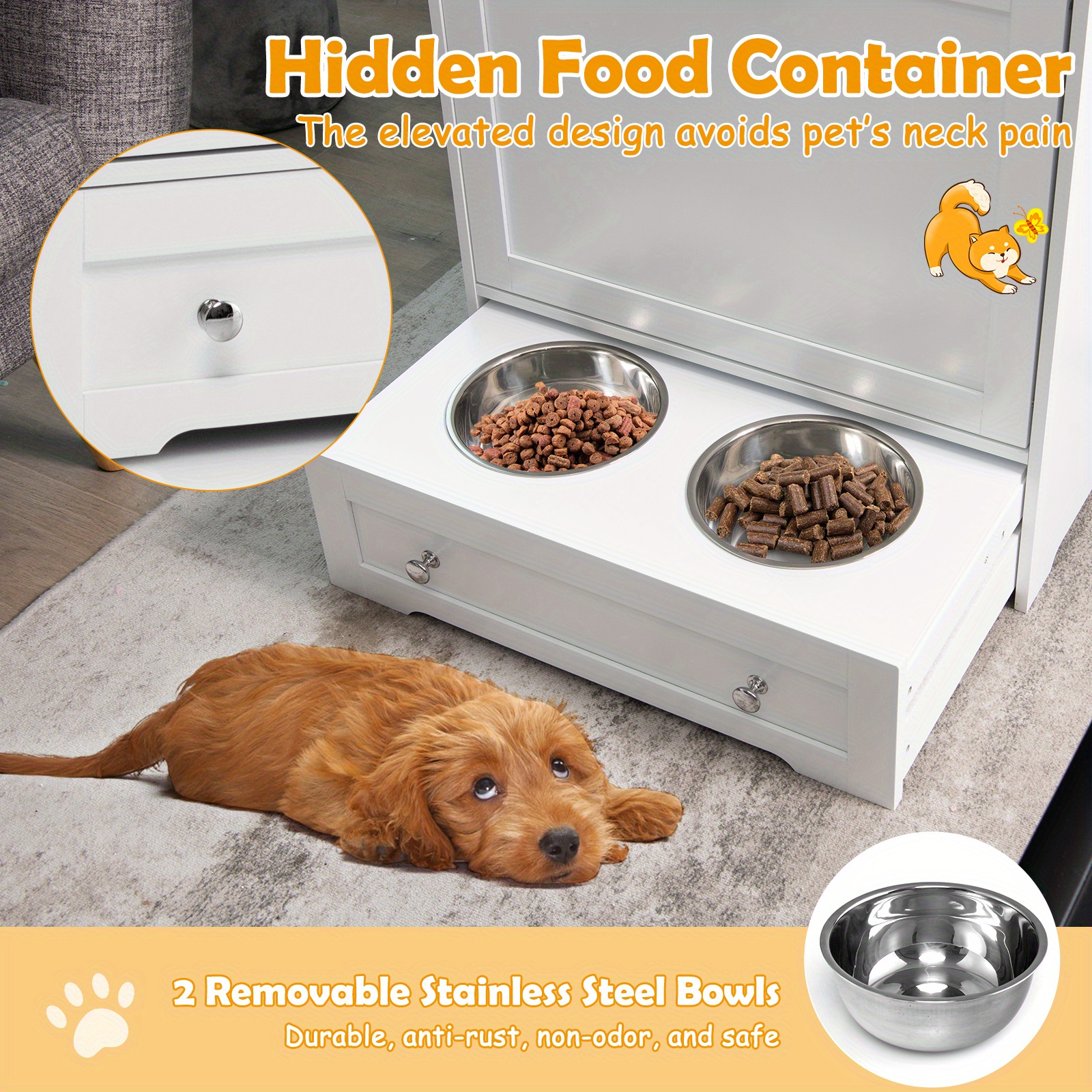 Storage Cabinet Double Dog Food Container Dog Treat Container - Main Image