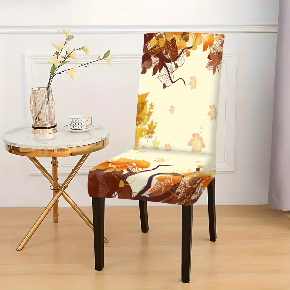 

Thanksgiving Autumn Leaves Print Chair Covers - 2/4/6 Pieces - Removable And Washable - Suitable For Dining Room Chairs - Modern Style - Made Of Viscose Fabric - Machine Washable Only