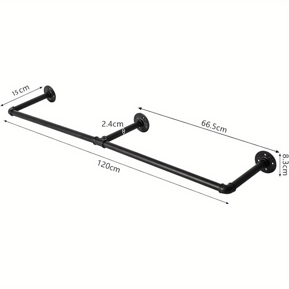 E-shop Wandmontierter Rohr-Kleiderbügel im Industriestil, abnehmbar für Wohnzimmer, Schlafzimmer, Foyer, Badezimmer, Schwarz