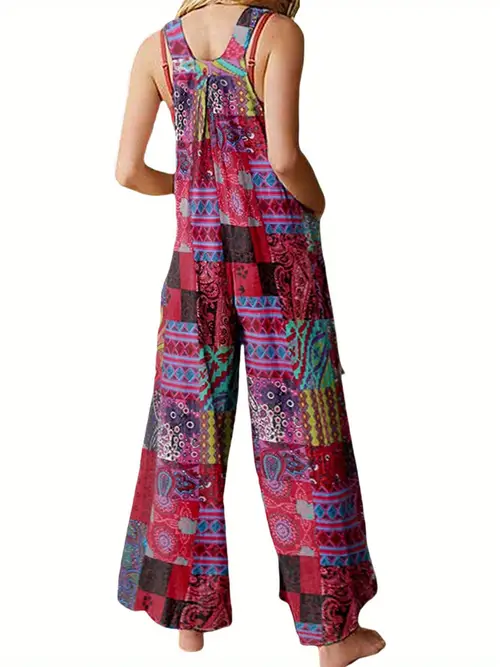 womens summer jumpsuits boho wide leg overalls casual floral print rompers beach outfits with pockets