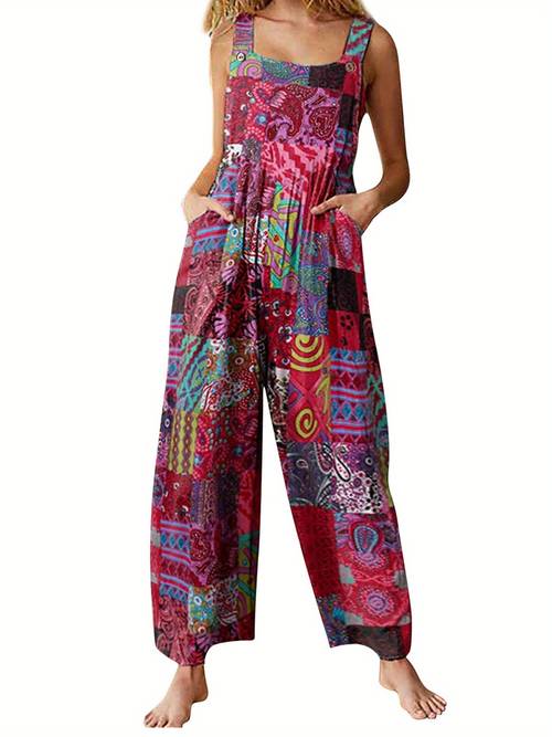 womens summer jumpsuits boho wide leg overalls casual floral print rompers beach outfits with pockets