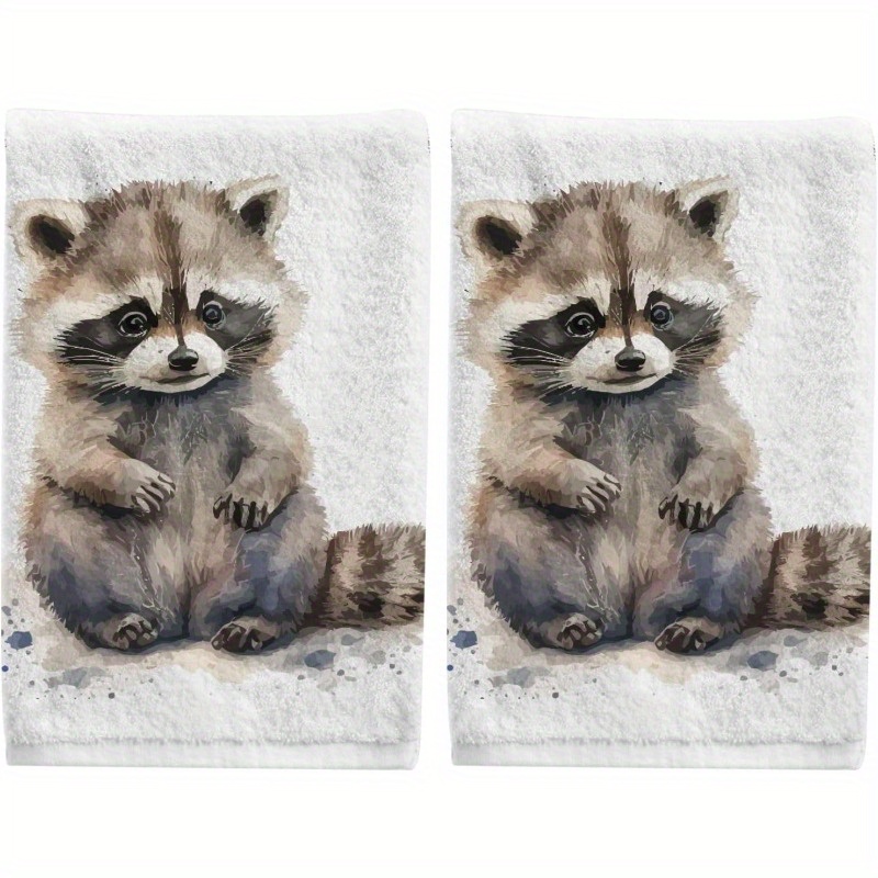 

Animal-themed Super Soft Polyester Blend Towel Set, Modern Raccoon Pattern, Ultra-absorbent Woven Hand Towels For Bathroom, Gym, Yoga, Kitchen – 240 Gsm, Oblong Shape, 18x26 Inches, 2-piece