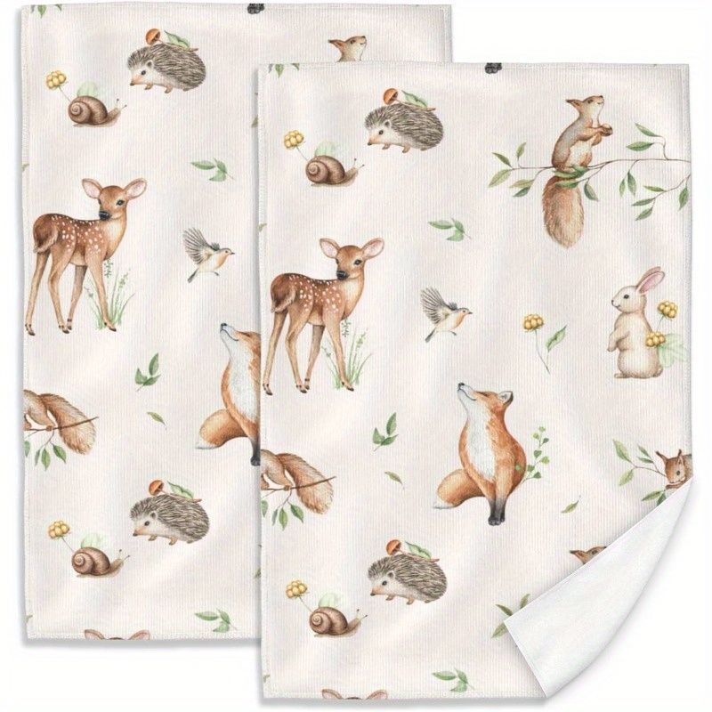 

2pcs Set Of Polyester Kitchen Towels - Cute Animals Design, Absorbent & Dish Cloths For Cooking And Baking, 18x26 Inches