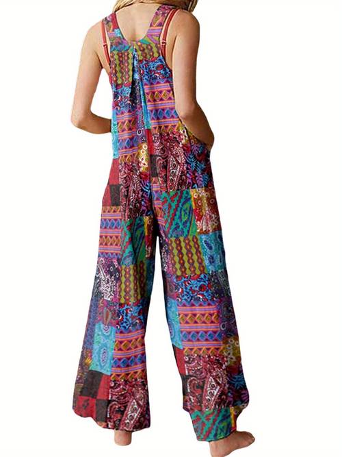 womens summer jumpsuits boho wide leg overalls casual floral print rompers beach outfits with pockets