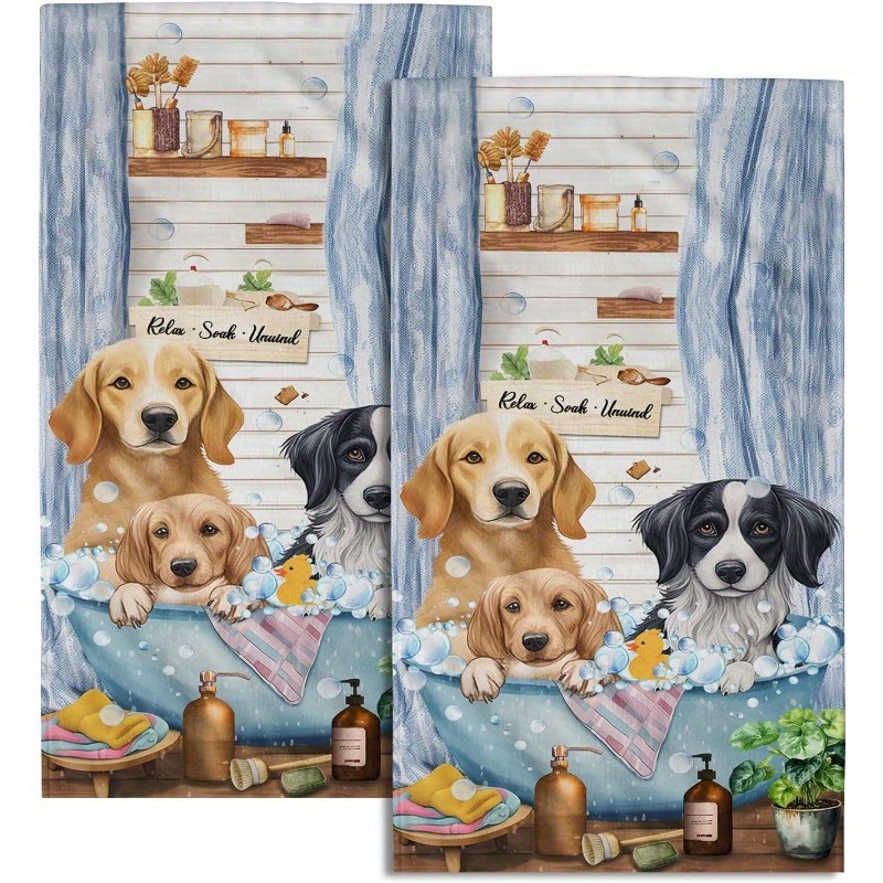 

2pcs Fun Dog Hand Towel, Soft High Absorbent, For Bathroom, Gym, Shower, Exercise, Kawaii Dogs Kitchen Towel, 18 X 26 Inches