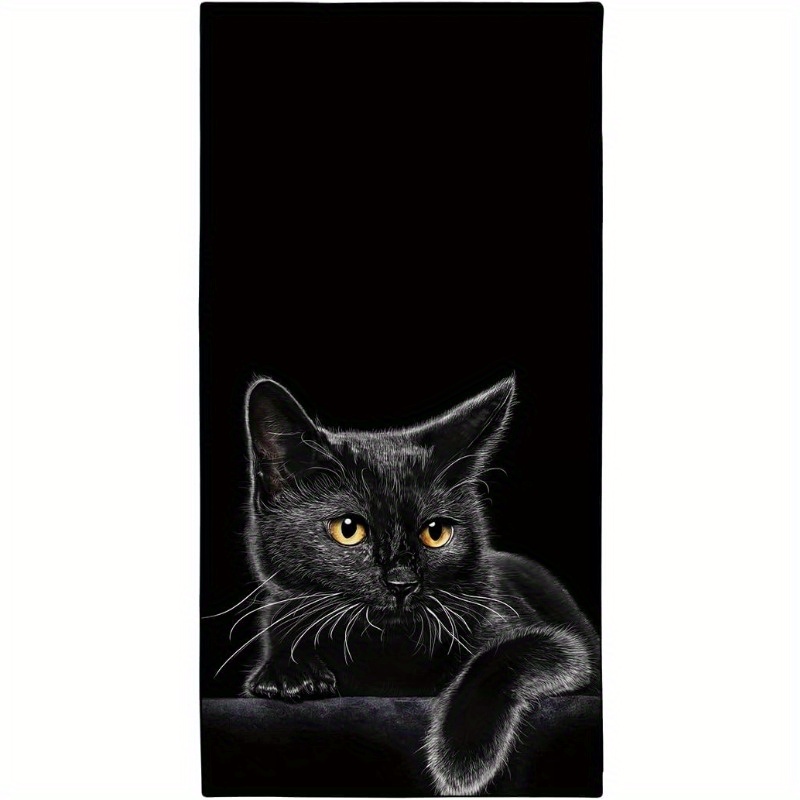 

Realistic Animal Themed Black Cat Kitchen Towel - 18 X 26 Inches, Quick Drying, Sand Free, Modern Design, Super Soft, Suitable For Travel, Pool, Yoga, Camping