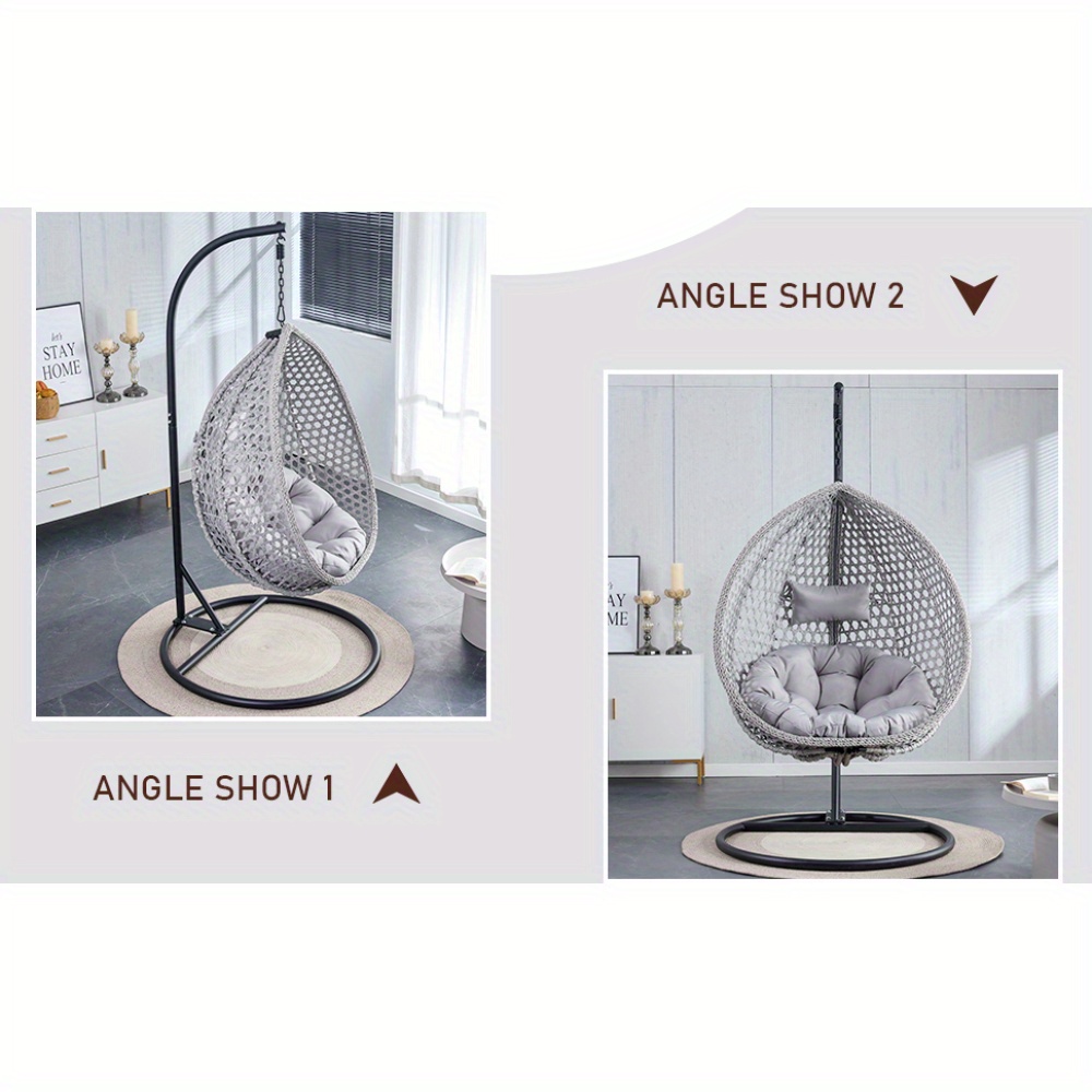 egg swing chair with stand hanging egg chair with cushions and pillow heavy duty lounge basket chair indoor outdoor patio porch lounge   chair for patio balcony backyard bedrooms gray sw 010 details 5