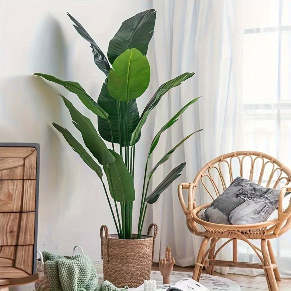 

Artificial Banana Plant For Home Decor - Plastic Traveler's Palm Fake Tree, Floor Standing Greenery For Living Room, Housewarming, Festive & All Occasions - Versatile Indoor Faux Plant Without Pot