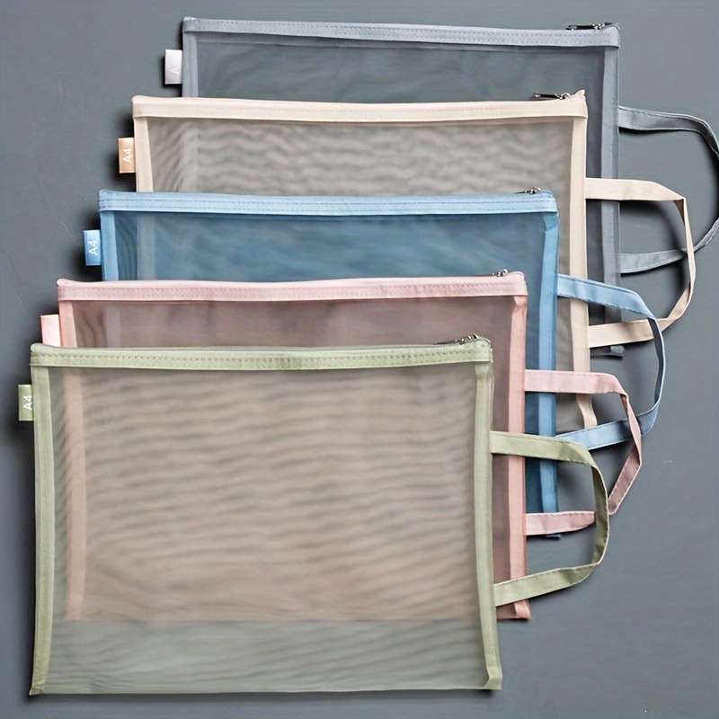 

5-pack A4 Size Nylon Mesh Zipper File Bags, Large Capacity Organizer For Office And School Supplies