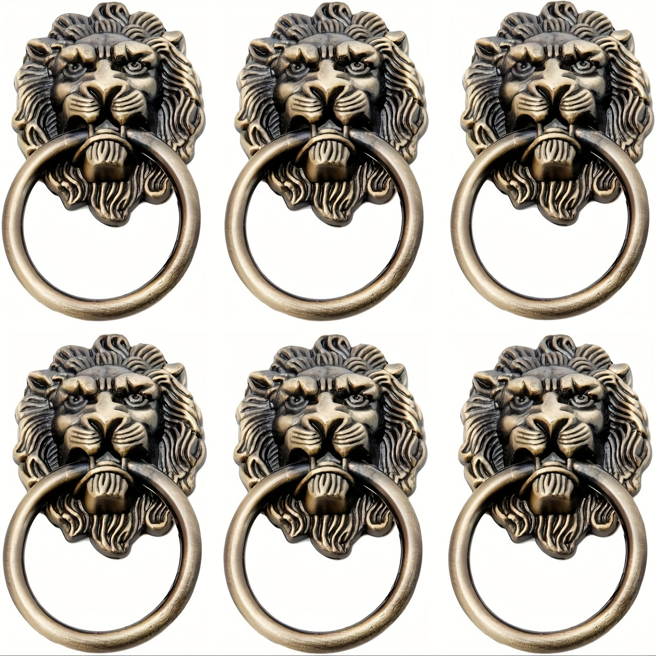 

6pcs Vintage Ring Pulls - Antique Bronze Metal Drawer Knobs For Dressers, Wardrobes & Jewelry Boxes With Installation Hardware Included