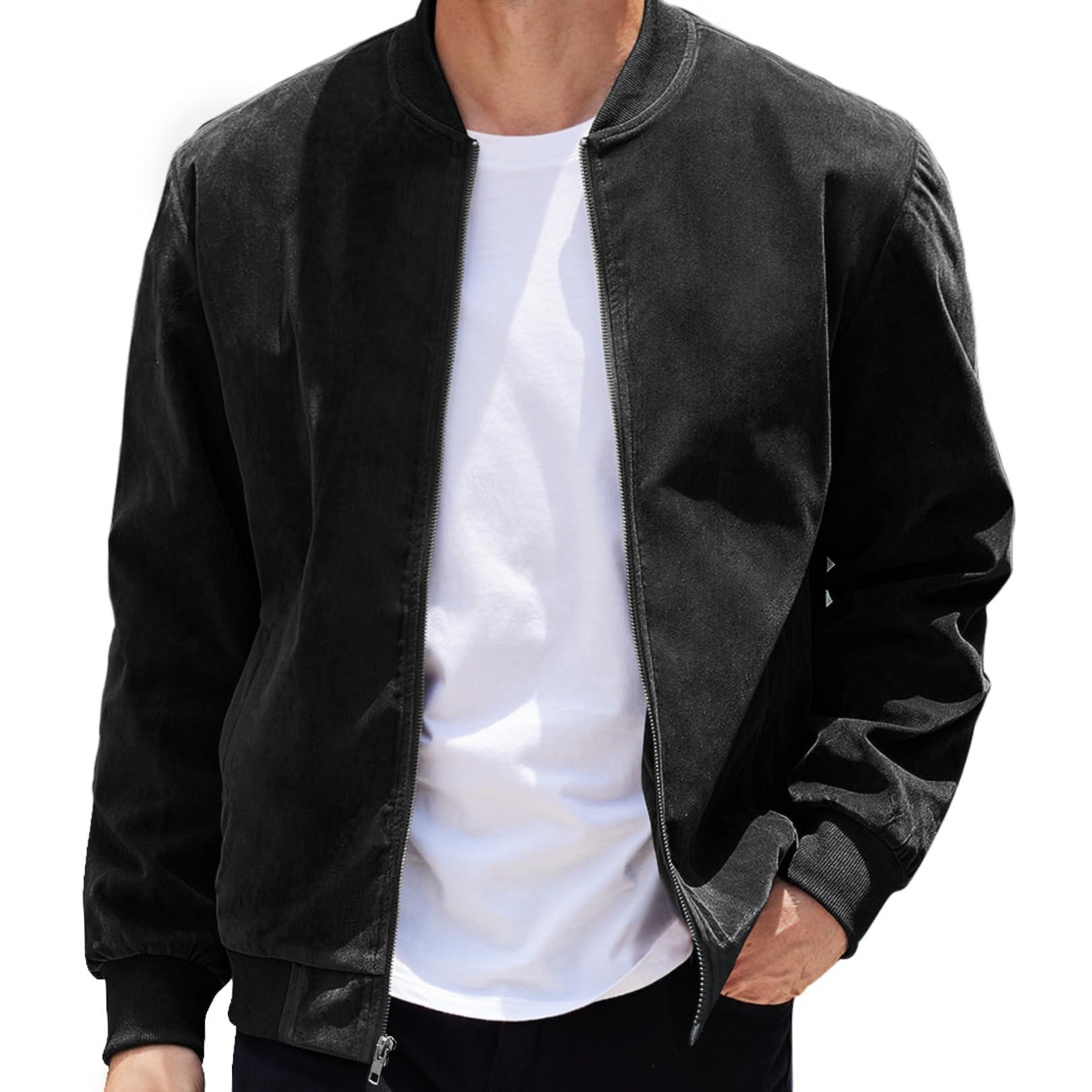 

Men's Bomber Jackets Casual Varsity Jacket Vintage Lightweight Suede