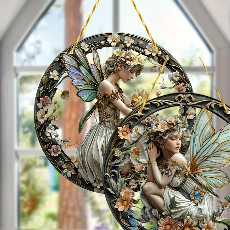 

2pcs, Fairy Window Decoration - , Fairy Sign, Acrylic Round Wreath Sign - Perfect Gift For Mom, Family, Lover, Friends, Yard, Room, Home, Door, A