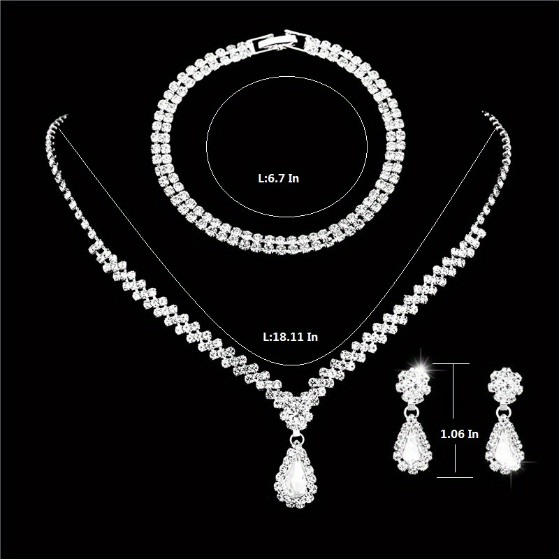 jewelry set charm necklace drop earrings choker bracelet water drop shaped rhinestones pendant 2 pcs 3 pcs costume jewelry set party choker necklace for women details 0