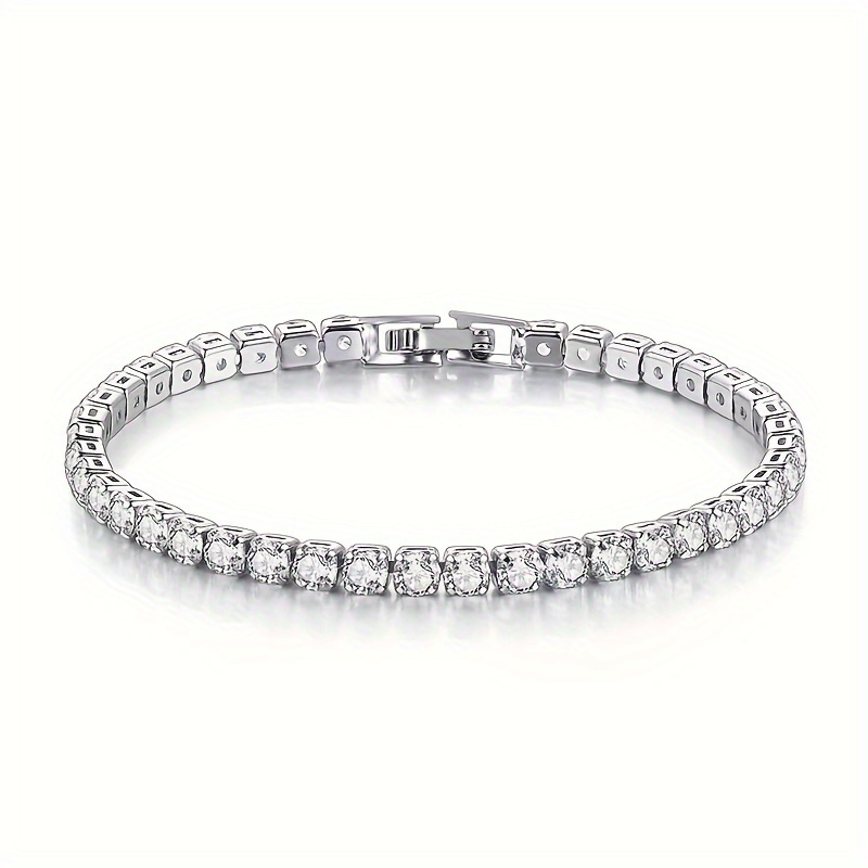 

Moissanite Tennis Bracelet For Women And Men, 925 Silver Round Chain Sparklingsolitaire Precious Birthday Valentine's Day Wedding Christmas Brides Jewelry Gift Teen Girl Women