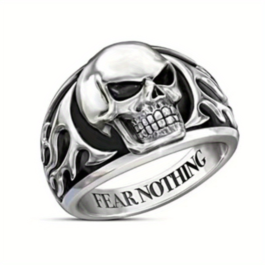 

'fear Nothing' Hip Hop Men's Fashion Skull Ring Punk Gothic Engagement Wedding Band Anniversary Christmas Gift For Men Boyfriend Jewelry Rings Size 6-13#