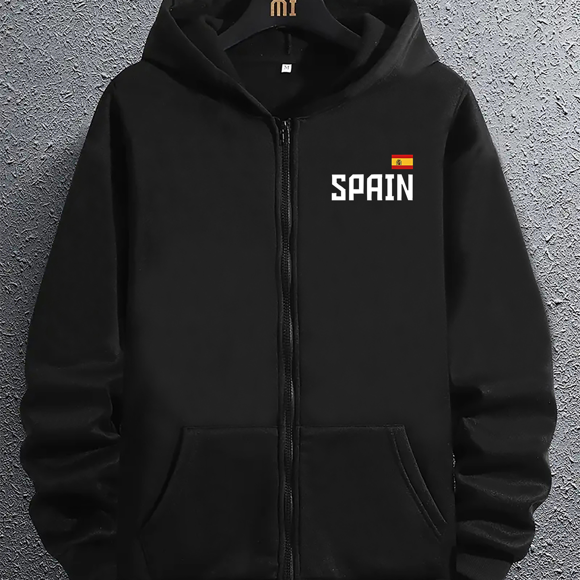 

Spain Flag Men's Fashion Trendy Zip-up Hooded Sweatshirt Casual Pullover Hoodie With English Letter Design