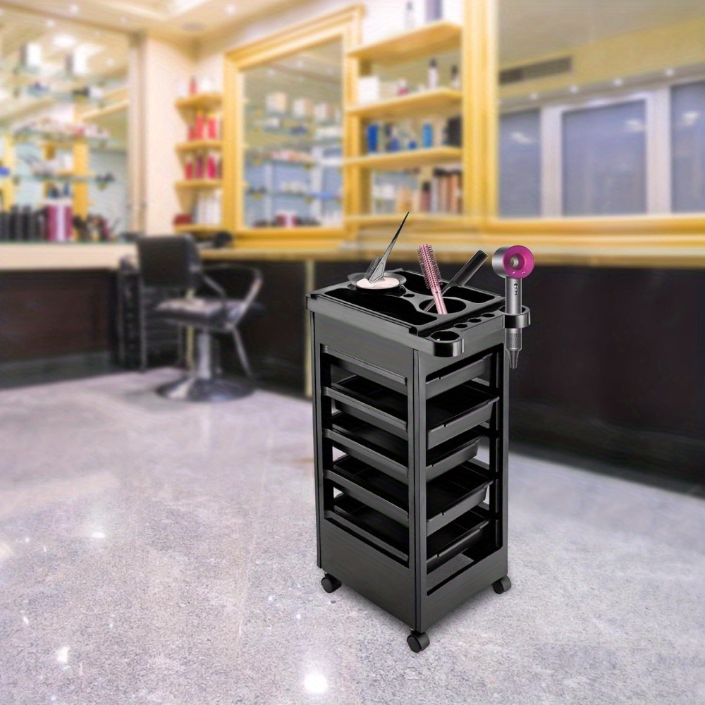 5 Layer Black Hair Styling Salon Cart With Drawers For Hair Stylist Hairdresser Beauty Tattoo Amateur Workbenches Nail Artists