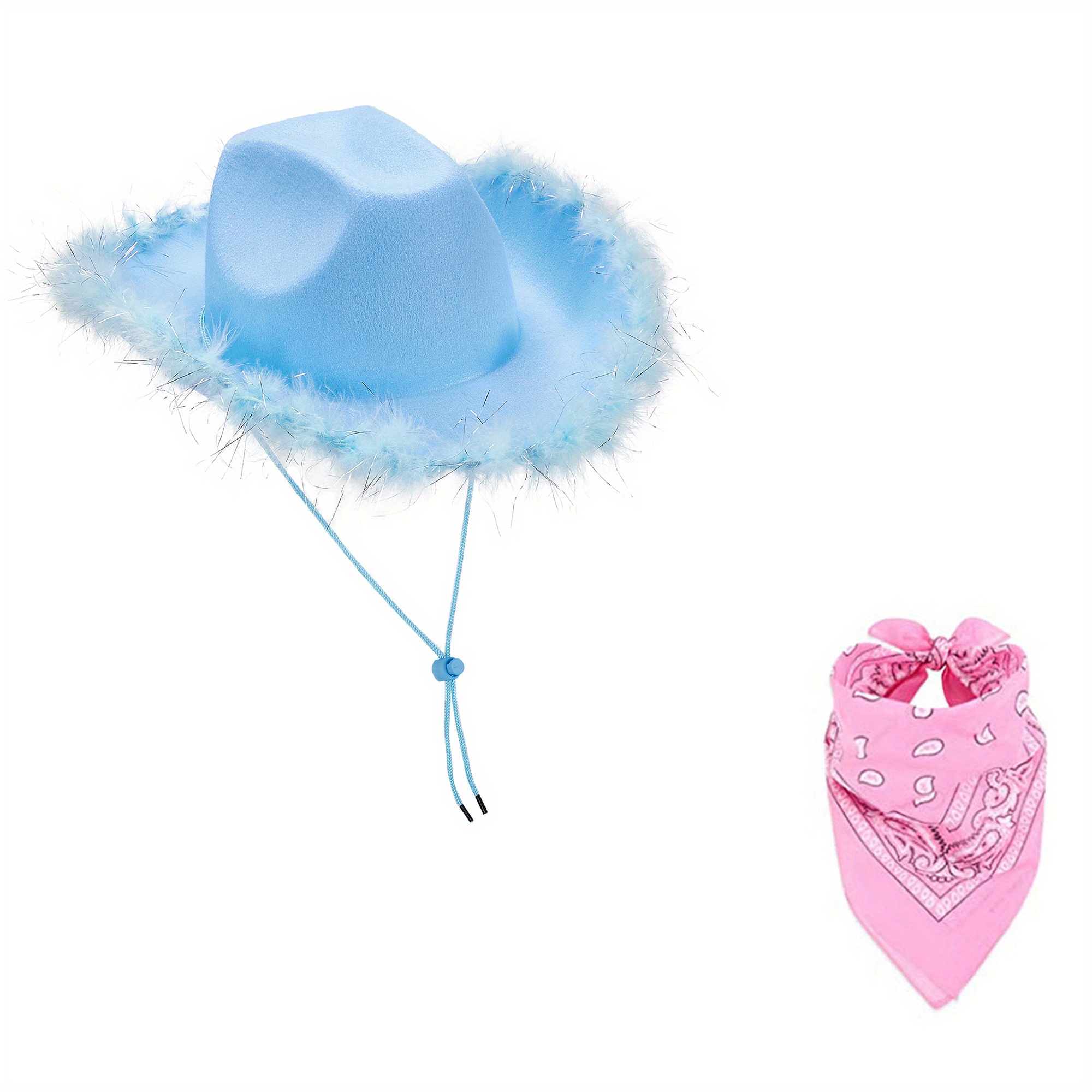 pink adjustable chin strap cowboy hat matching scarf women  display picture 2