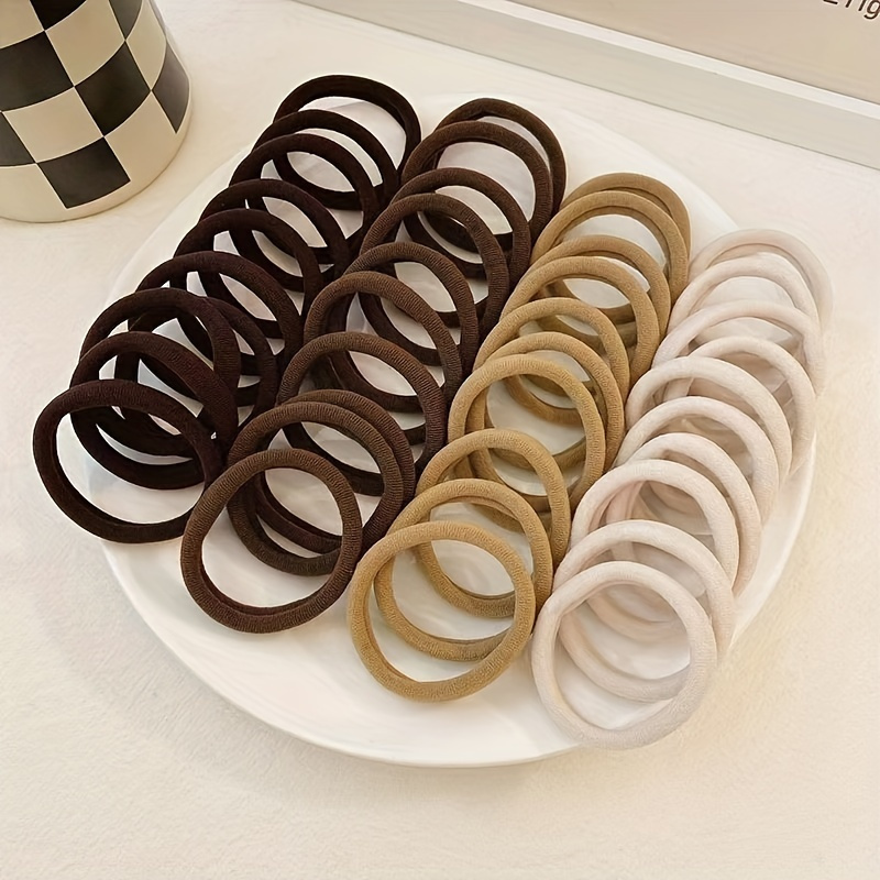 TEMU 100pcs Seamless Elastic Headband Ponytail Thickened Hair Ring Women' Color Hair Accessory Comfortable And Durable Daily Party Holiday Party Simple Headband For Going Out And Sports