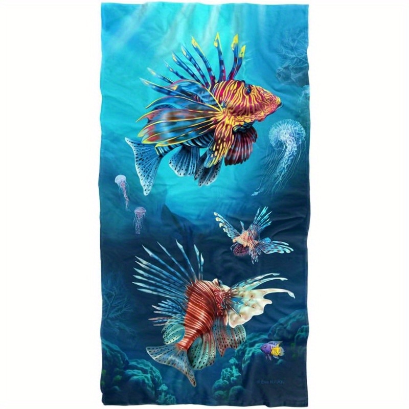 

Super Soft Modern Polyester Blend Towel With Woven Animal Theme - Oblong Lionfish Pattern, 240g/㎡, 18x26 Inches - 1 Piece Kitchen & Bathroom Decor Towel