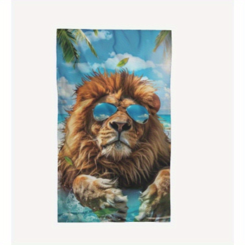 

Super Soft Quick-dry Travel Towel With Funny Lion Graphic - Animal Themed, Woven Polyester Blend, Modern Style, Super Absorbent 240 Gsm, Oblong Shape, 18x26 Inches - For Kitchen, Pool, Resort Use