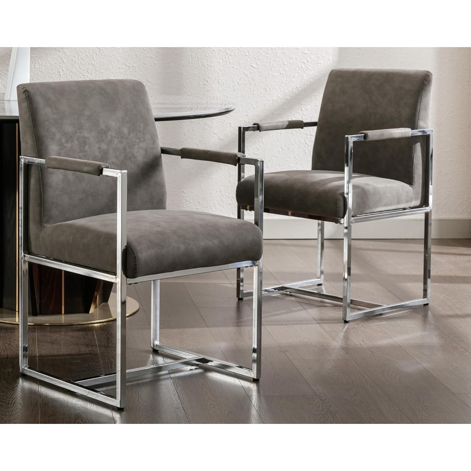 2 Pcs Faux Leather Upholstered Dining Chairs with Chrome Metal Legs, Modern  Dining Chairs with Padded Back and * for Kitchen, Dining Room, image size:1500x1500