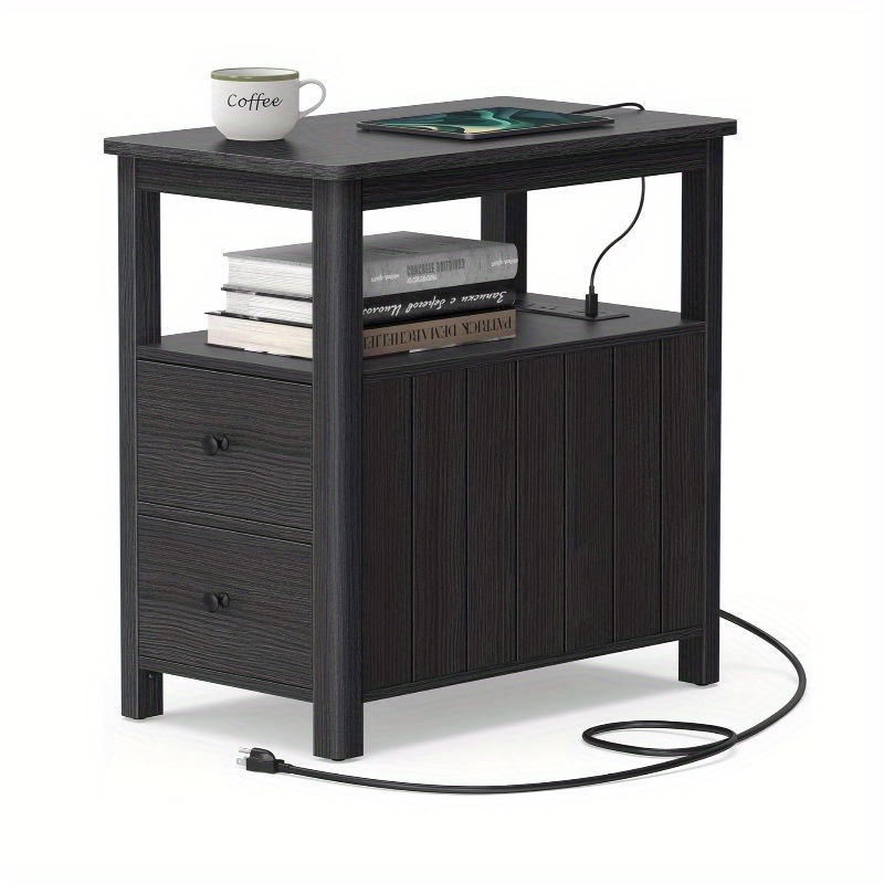 

Side Table With Charging Station, Narrow Nightstand With 2 Drawers, Living Room End Table With Storage, For Small Spaces, Coastal Style
