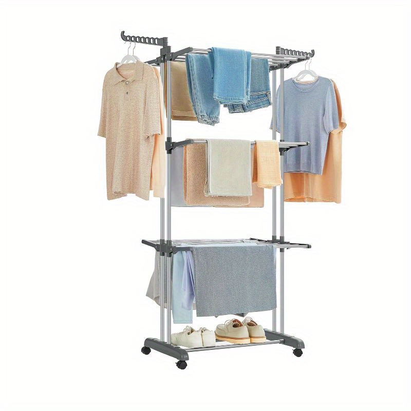 

Clothes Drying Rack Stand 4-tier, Foldable Laundry Drying Rack 67. 7-inch Tall, Stainless Steel, Rolling Clothes Horses Dryer Rack, Easy To Assemble, Indoor Outdoor Use