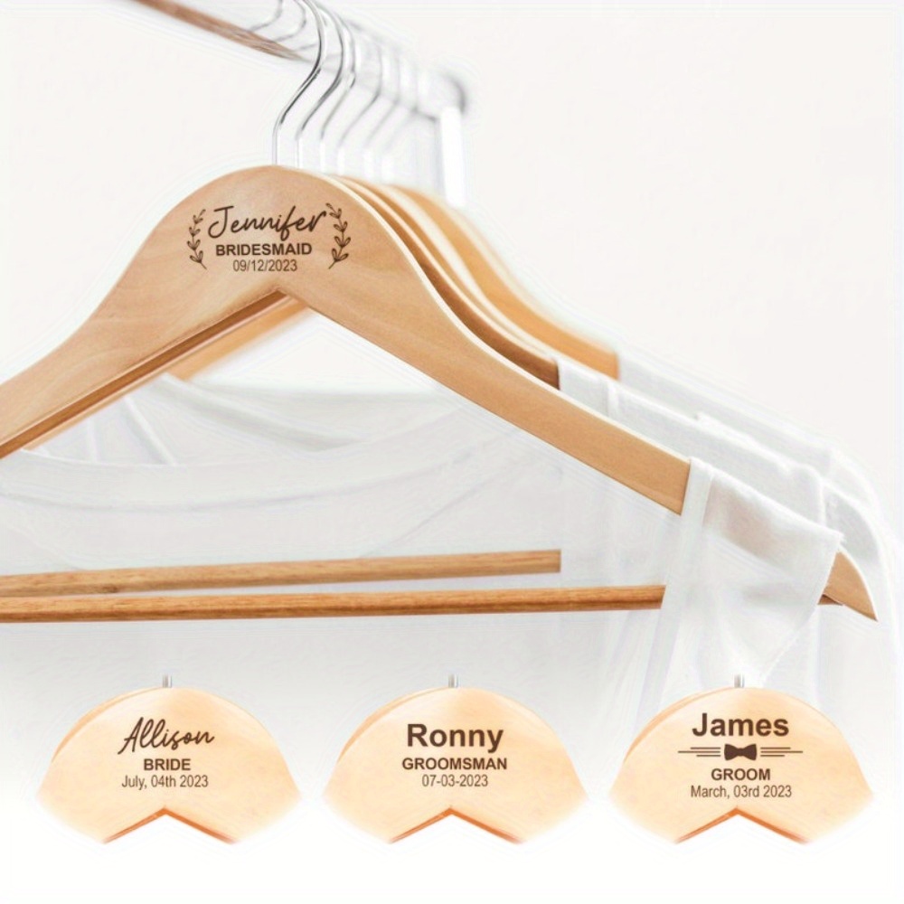 

Custom Engraved Wooden Wedding Hanger - Personalized Bridal & Groom Clothes Rack, Unique Bridesmaid Gift