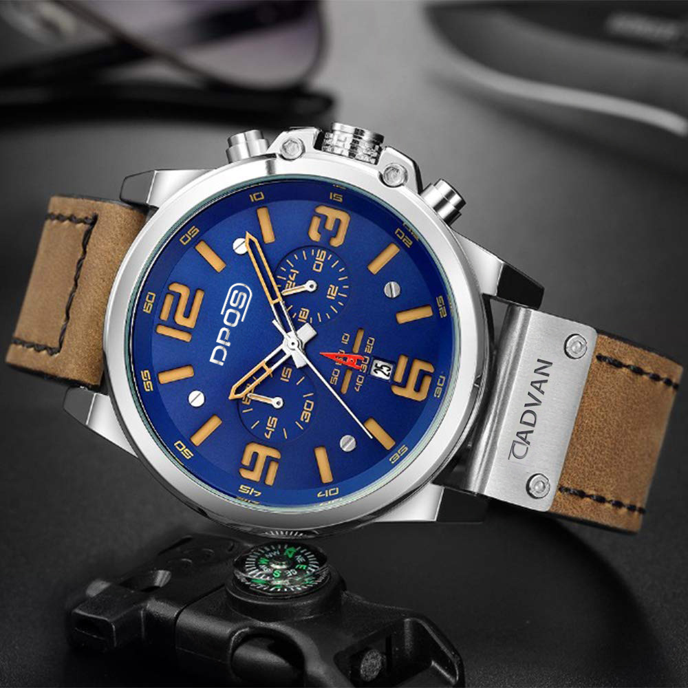 

Dpos Sport Quartz Watch, Retro - With Pu Leather Strap, Chronograph/date/multi-functional Waterproof Wristwatch, Suitable For Students And Men, Holiday/birthday Gift.