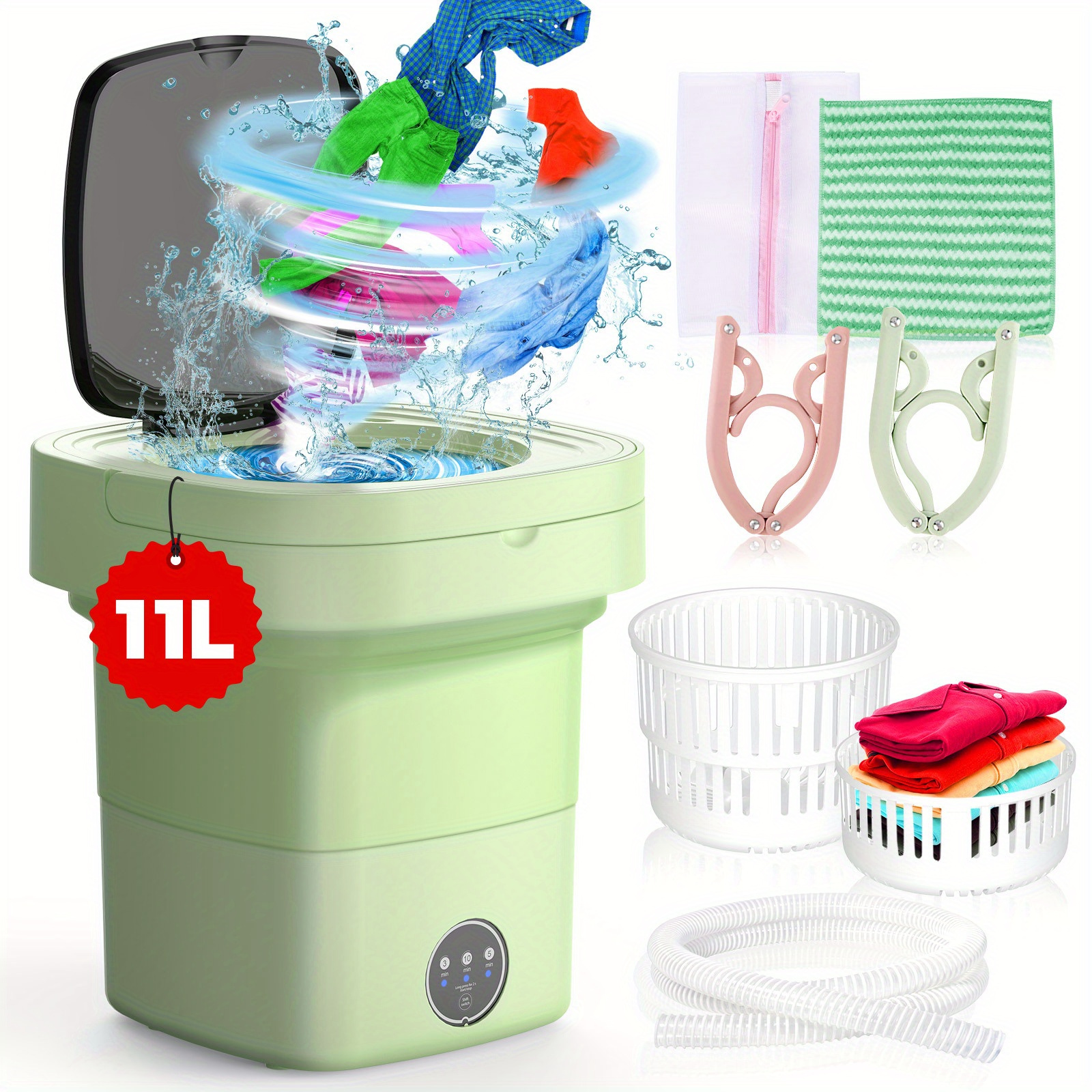 11L Portable Washing Machine - 3 Mode Mini Washer For Travel, Apartments & Baby Clothes