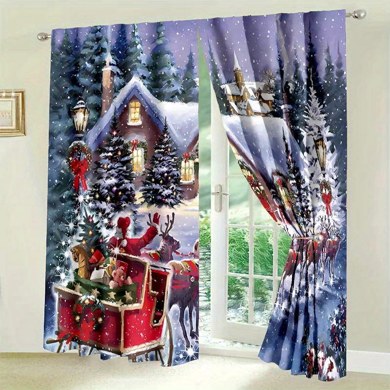 

Santa Claus Print Christmas Curtains - , Charm For Living Room & Bedroom, Polyester, Machine Washable